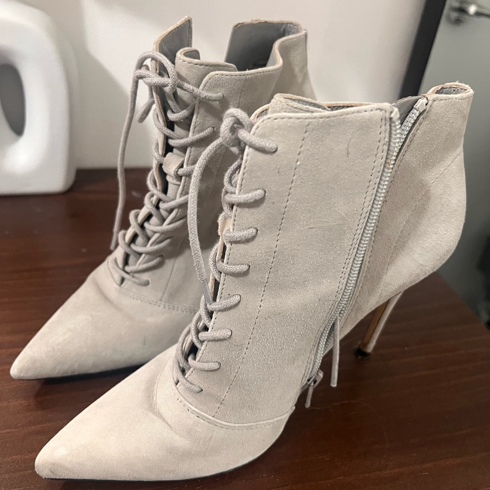 Something Navy grey lace up booties